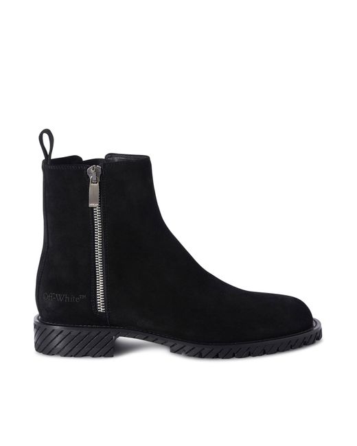 Off-White c/o Virgil Abloh Black Military Zipped Suede Ankle Boots for men