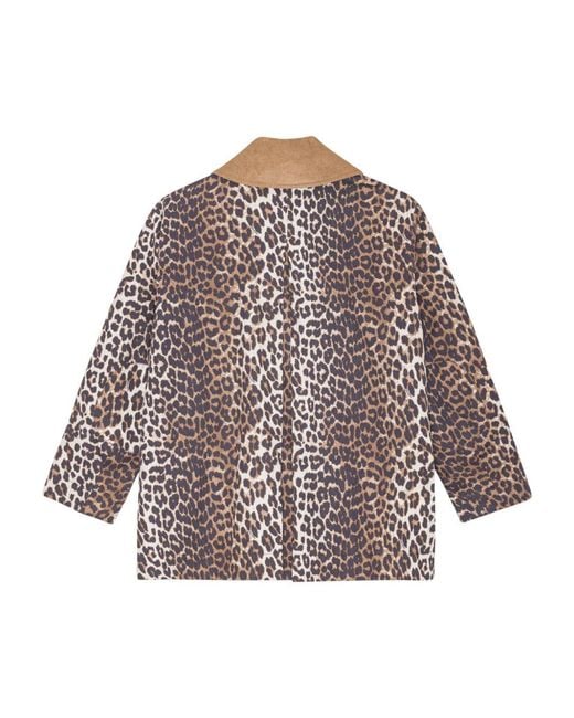 Ganni Brown Canvas Midi Leopard Print Jacket