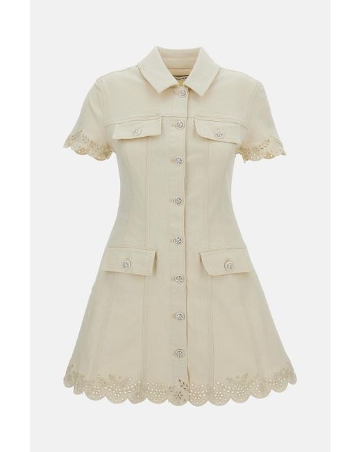 Self-Portrait Natural Cream Broderie Denim Mini Dress