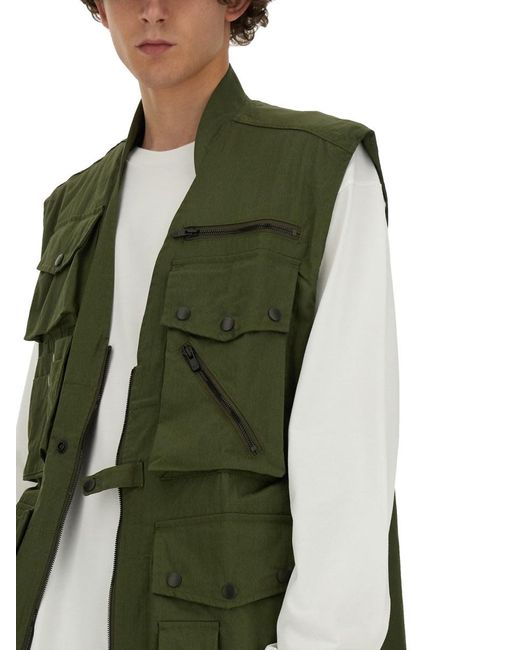 Needles Green Utility Vest With Multiple Pockets And Zip Closure for men