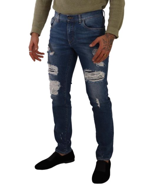 Dolce & Gabbana Blue Elegant Distressed Slim Fit Denim Jeans for men