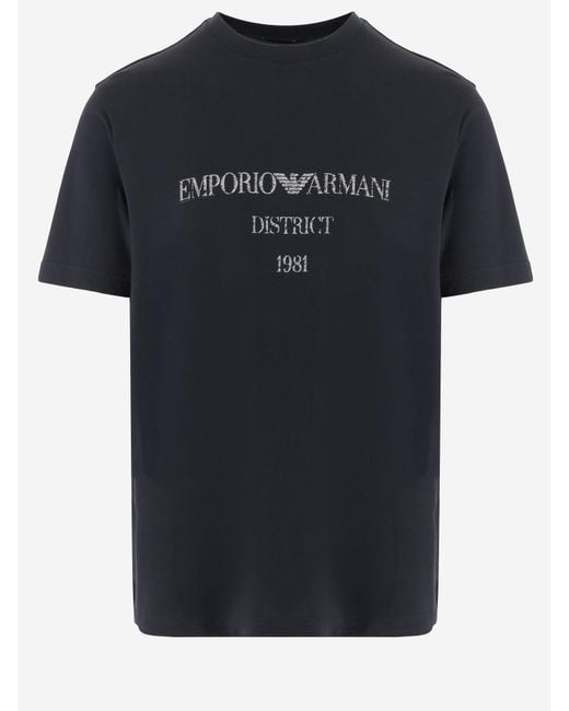 Emporio Armani Blue Cotton T-Shirt With Logo, T-Shirts for men