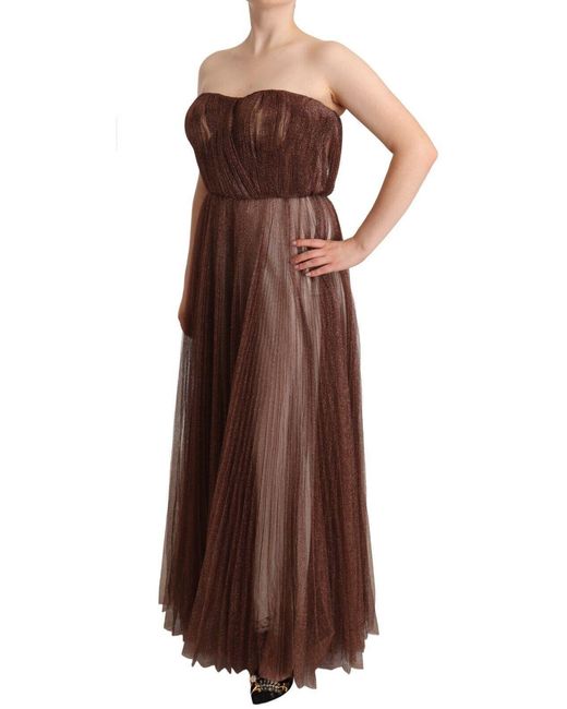 Dolce & Gabbana Brown Elegant Metallic Bronze Long Gown
