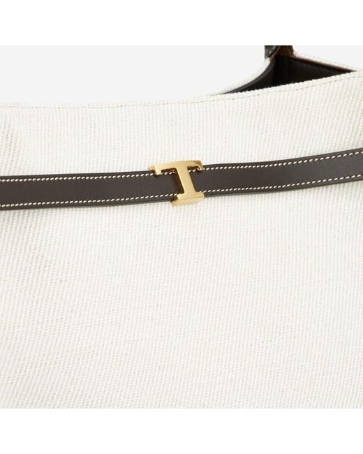 Tod's White Medium Canvas And Leather Shopping Bag