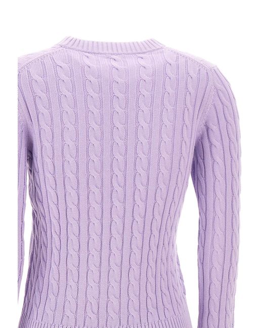 Sun 68 Purple Round Neck Cable Sweater Cotton