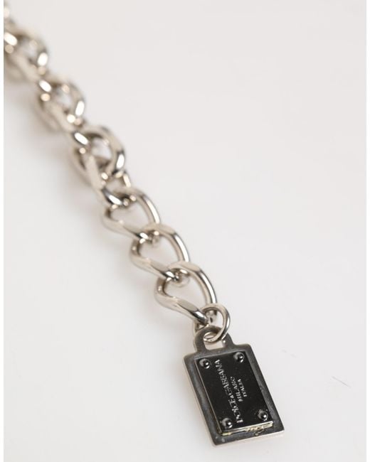 Dolce & Gabbana White Chain Brass Beaded Lobster Clasp Logo Bracelet Real Natural Gem Zamak for men