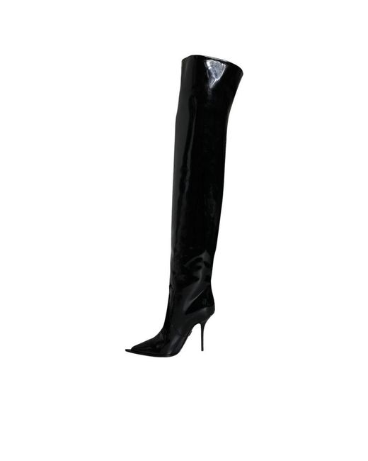 Dolce & Gabbana Black Patent Leather Knee High Boots Shoes (Pre-Owned)
