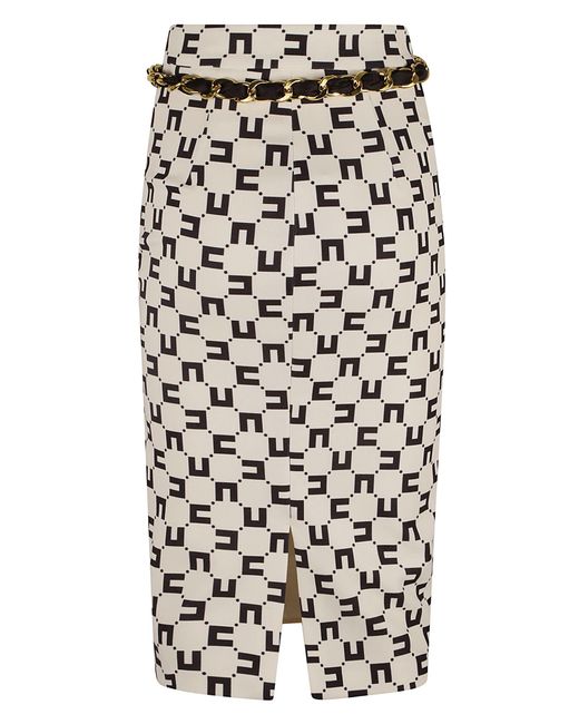 Elisabetta Franchi Black Belted Waist Chain-Link Print Skirt