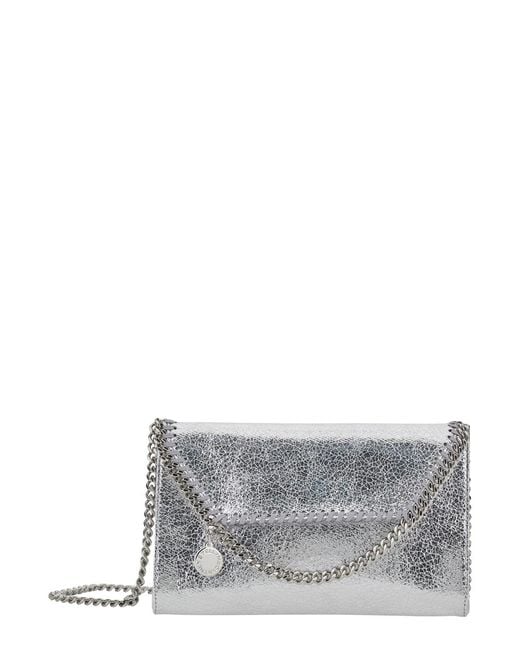 Stella McCartney Gray 'Falabella' Metallic Crossbody Bag With Chain Strap And Metallic Effect