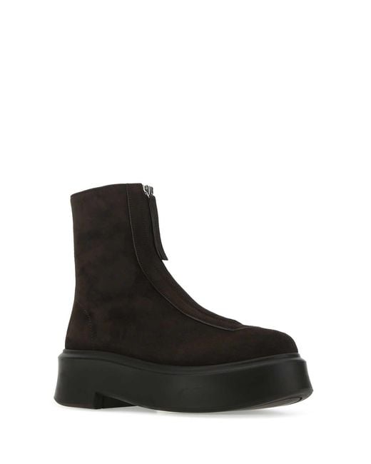 The Row Black Dark Suede Ankle Boots