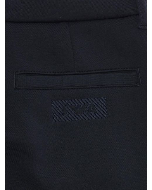 Emporio Armani Blue Pants With Belt Loops And Logo Patch Polyester Trousers for men