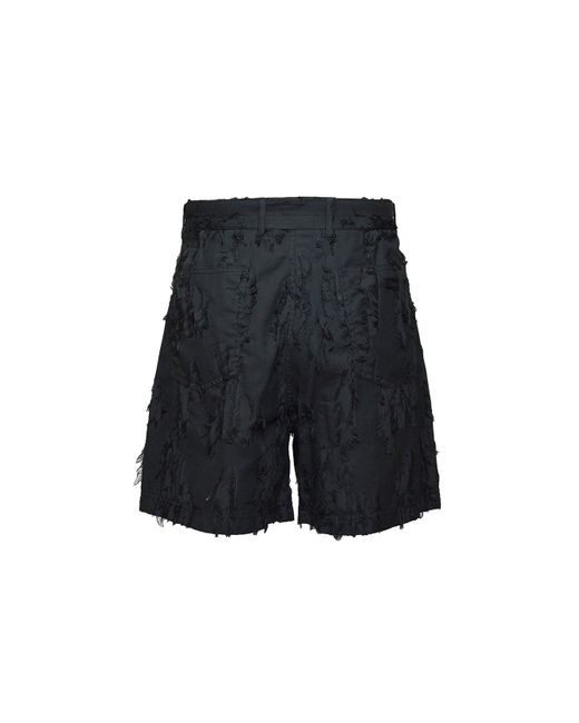 MSGM Black Mid-rise Distressed Belted Shorts for men