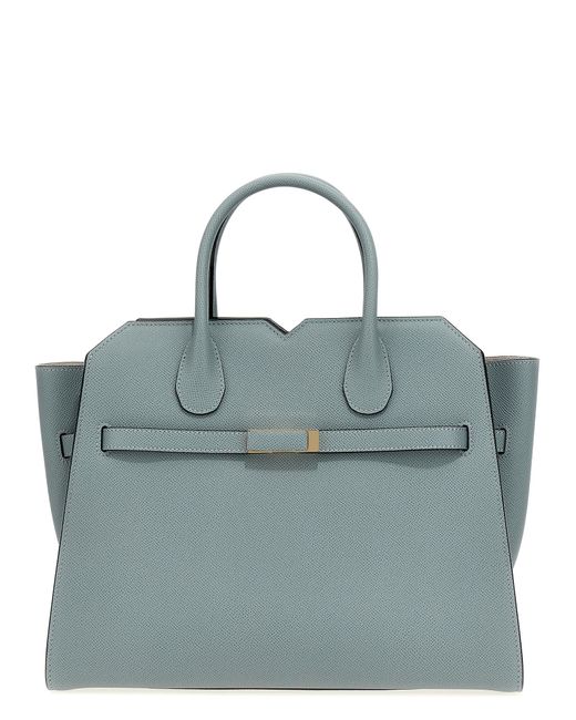 Valextra Blue Milano Medium Handbag Calfskin Leather (Bos Taurus) Hand Bags