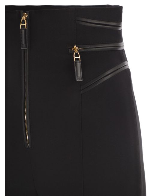 Elisabetta Franchi Black Crepe Trousers With Zip Details