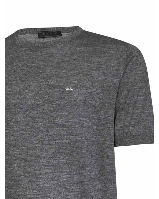 Prada Gray Crewneck Sweater Slate Virgin Wool for men