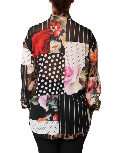 Dolce & Gabbana Multicolor Patchwork Silk Collaredblouse Top 05+Se