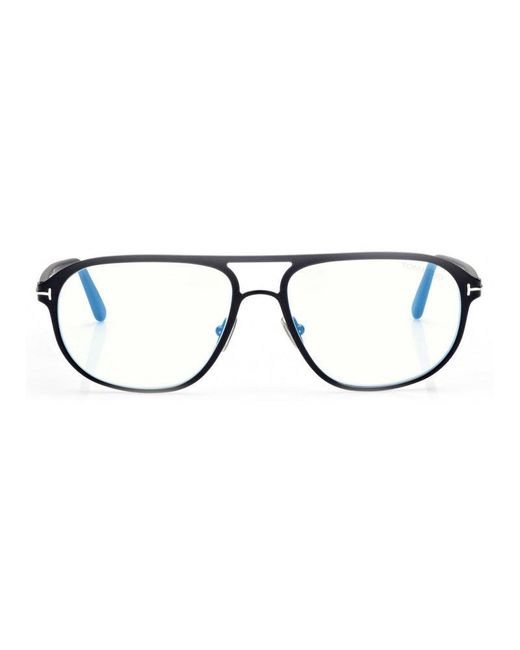 Tom Ford Metallic Eyeglasses Aviator Full Rim, Shiny Frame And Clear--Light Block Lenses Lens Ft5751-B001 for men