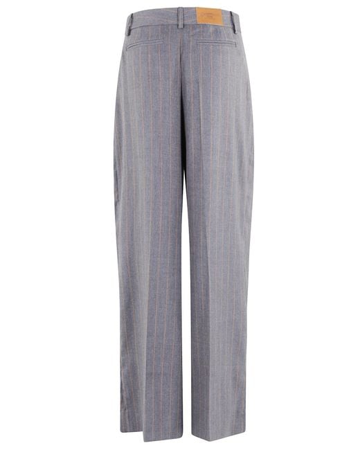 Ganni Women's Gray Stripe Mid Waist straight-leg pants