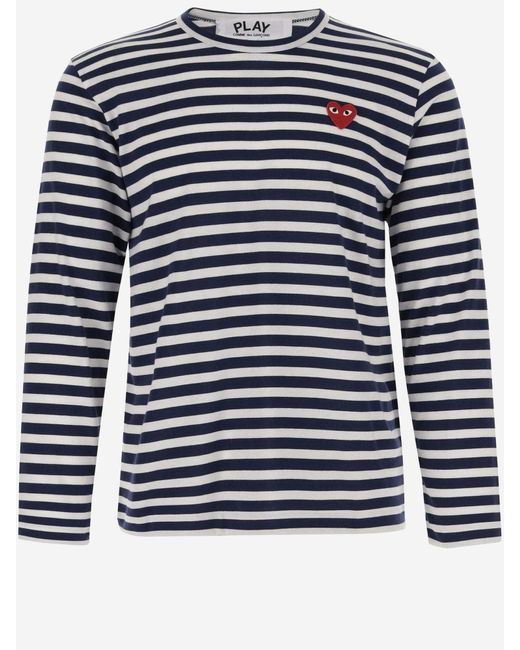 Comme des Garçons Blue Long Sleeve T-Shirt With Striped Pattern And Logo for men