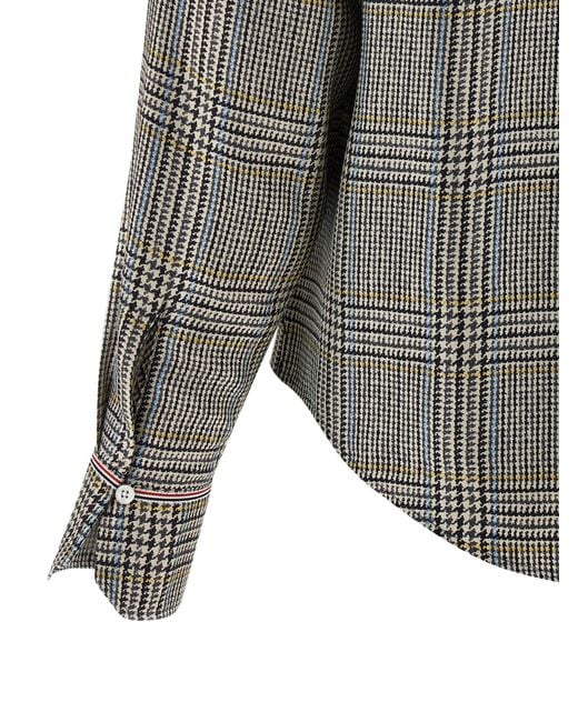 Thom Browne Gray Prince Of Wales Check Shirt Shirt And Blouse