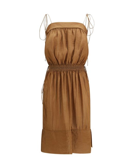 Saint Laurent Brown Satin Dress With Balloon Bodice
