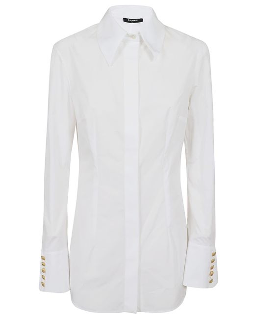 Balmain White Ls Popeline Fitted Shirt