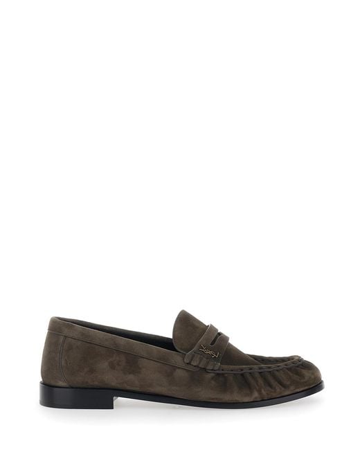 Saint Laurent Brown Loafers Le Loafer Camoscio Calf Leather for men