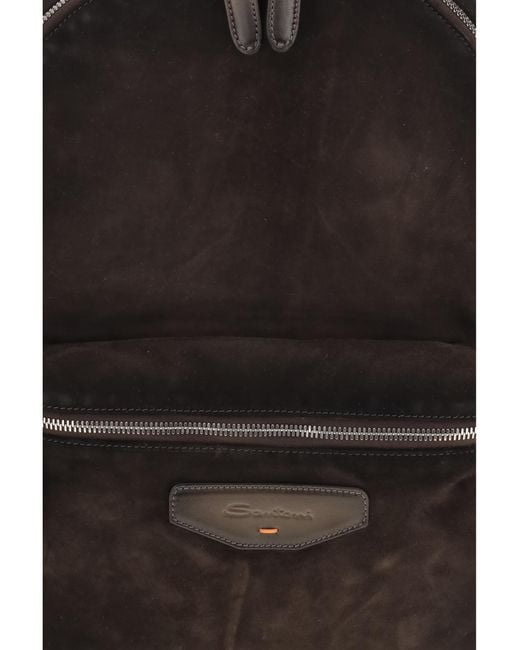 Santoni Black Suede Backpack Calf Leather Bos Taurus Backpacks for men