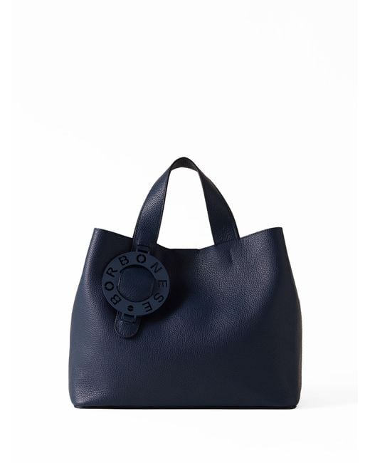 Borbonese Blue Leather Shoulder Bag With Logo
