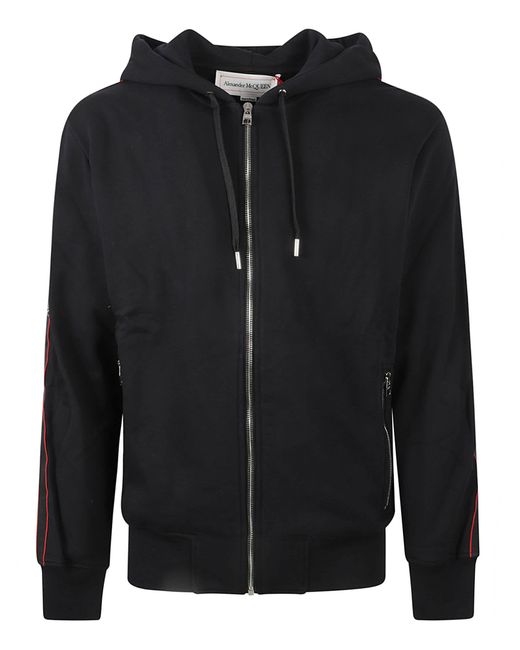 Alexander McQueen Black Side Stripe Hooded Zip Jacket for men