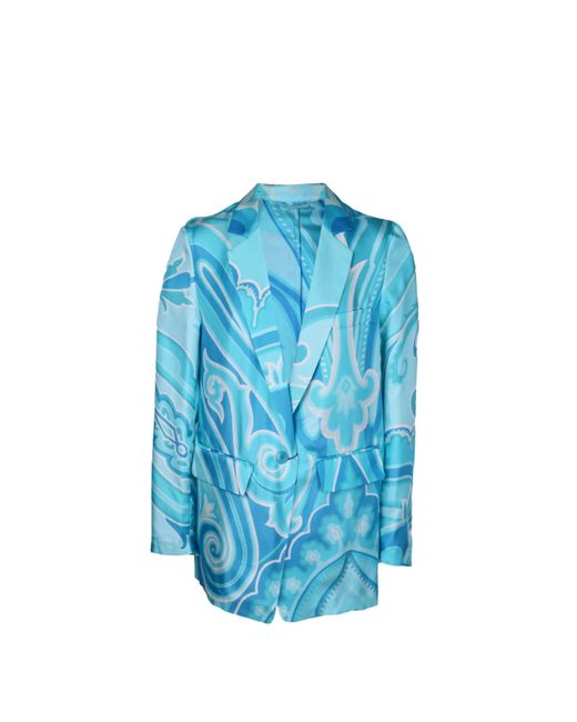 Etro Blue Printed Silk Blazer