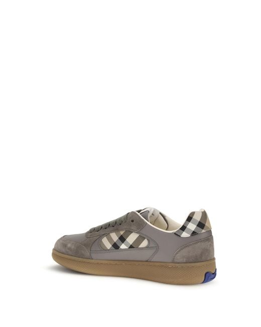 Burberry Gray Terrace Leather And Check Sneakers Tower/Sand Ip for men