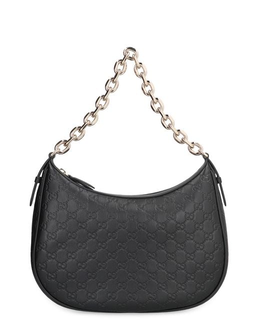 Gucci Black Shoulder Bag Gg Emblem Leather Calf Bucket