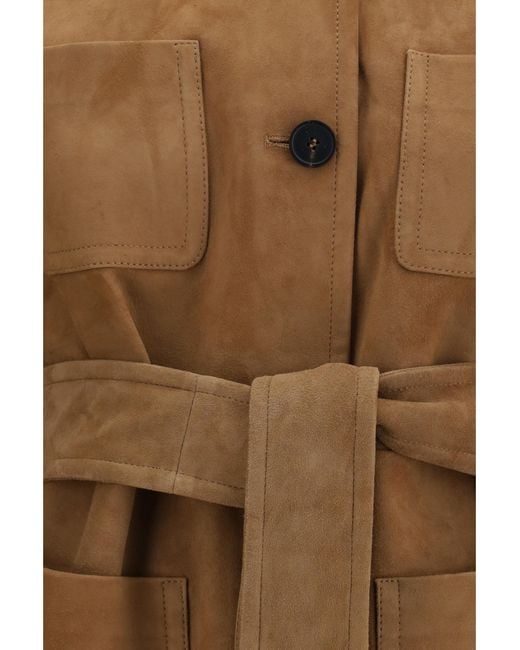 Max Mara Brown Suede Leather Jacket With Belt Lamb