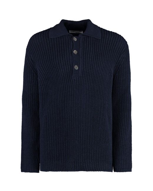 Our Legacy Blue Knitted Cotton Polo Shirt for men