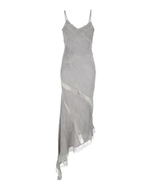 ANDAMANE Gray Long Dress Rosetta With Thin Straps And Asymmetrical Design