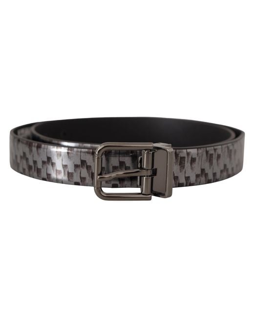 Dolce & Gabbana Black Herringbone Leather 3d Metal Buckle Belt for men