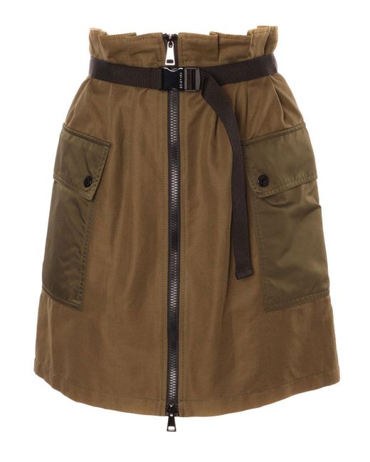 Moncler Brown High Waist Zipped Cargo Mini Skirt