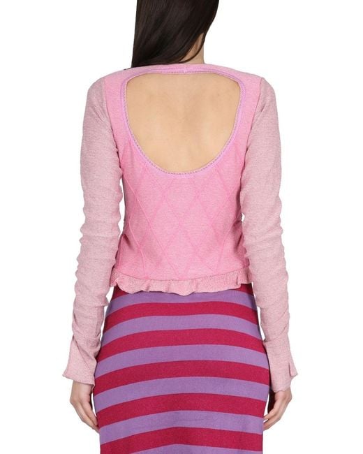 Cormio Pink Cardigan With Ruffled Sleeve Knitwear Jumpers