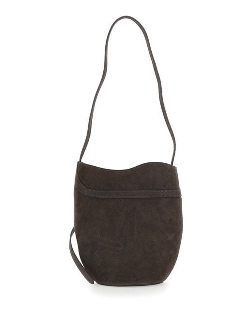 Liffner Black Crossbody Bag With Adjustable Strap Suede For Calf