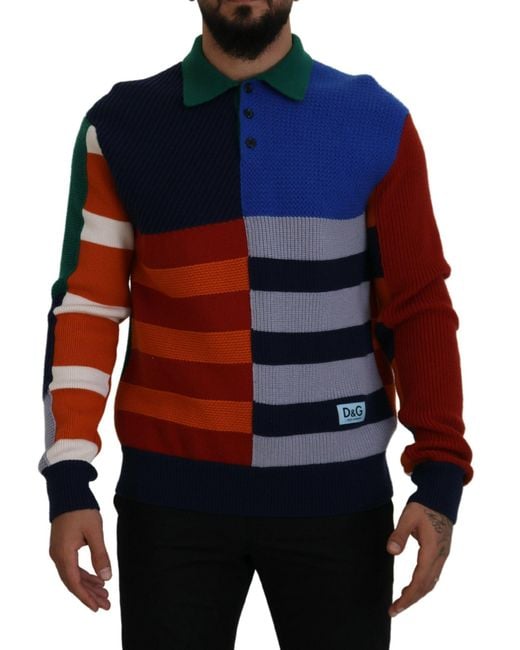 Dolce & Gabbana Blue Stripes Wool Pullover Sweater Virgin Clothing for men