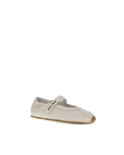Miu Miu White Calf Leather Bos Taurus Ballet Flats