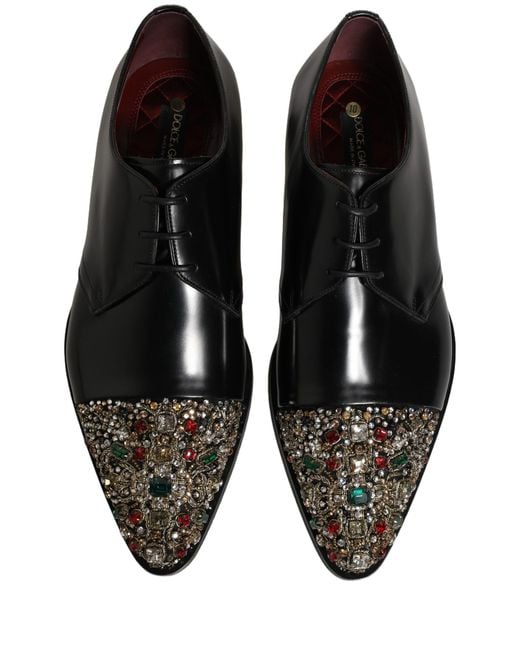 Dolce & Gabbana Black Embellished Derby Dress Formal Shoes Leather for men