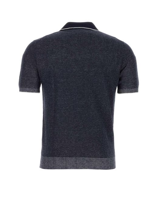 Fedeli Blue Midnight Linen Blend Twist Polo Shirt for men