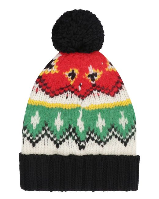 3 MONCLER GRENOBLE Red Knitted Wool Hat With Pom-pom