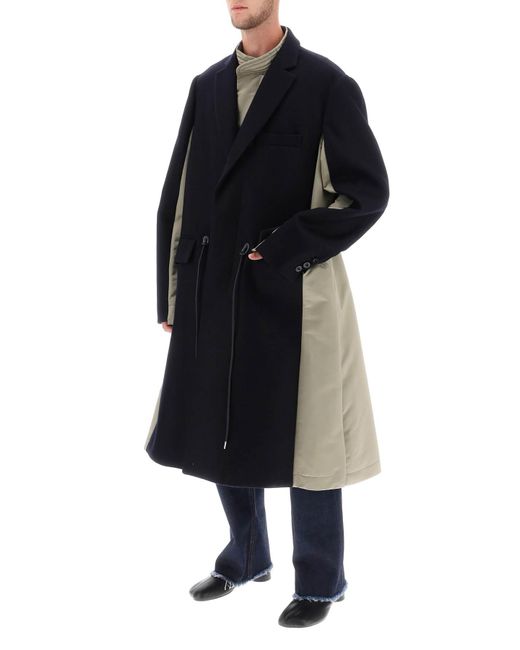 Sacai Black 'melton' Dual-material Coat for men