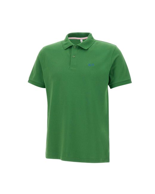 Sun 68 Green Solid Piquet Cotton Polo Shirt for men