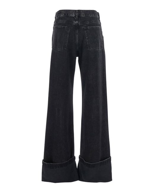 Pinko Blue Wanda Jeans With Logo Plaque On The Loop And Turn-Up Hem