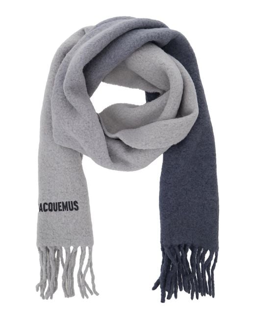 Jacquemus Gray 'L'Echarpe Moisson' Scarf With Logo Lettering On The Front And Fringed Hem
