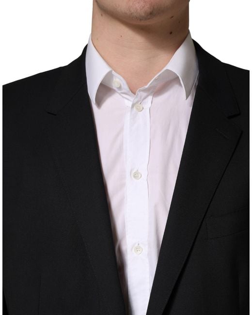 Dolce & Gabbana Black Single Breasted 2 Button Suit Jacket Elastane Virgin Wool for men